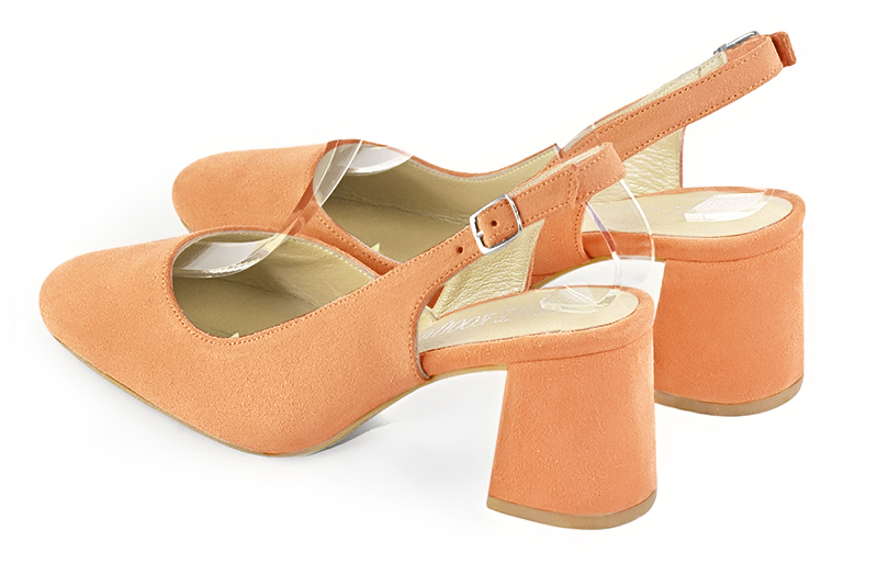 Marigold orange women's slingback shoes. Round toe. Medium flare heels. Rear view - Florence KOOIJMAN